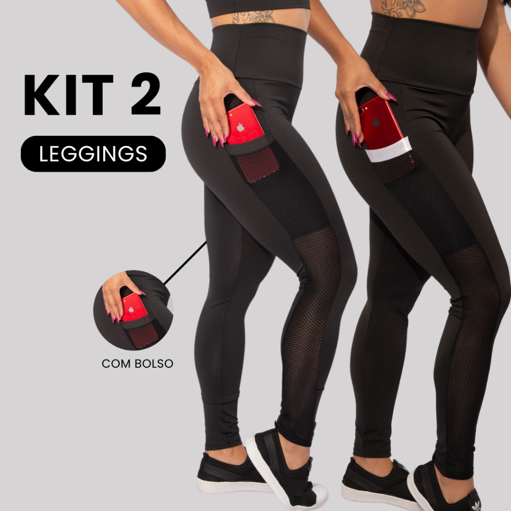 Kit 2 Calça Legging Com Bolso Newstyle Fitness Academia Feminina Cintura Alta em Oferta na Shopee
