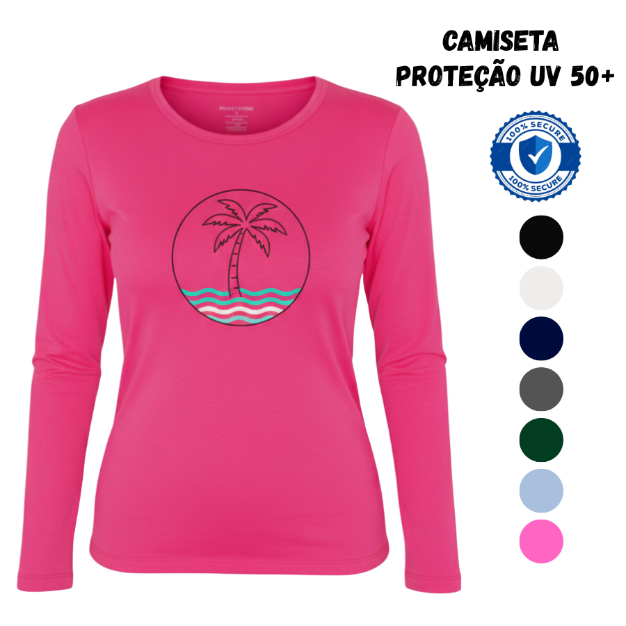 Camiseta Feminina Térmica Manga Longa Estampa Praia - Proteção Solar Uv 50+ | Corrida Praia Fitnes em Oferta na Shopee
