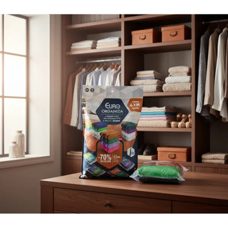Kit Euro Home com 4 Sacos a Vácuo e Bomba Manual para Roupas Guarda-Roupa Mala e Viagem
