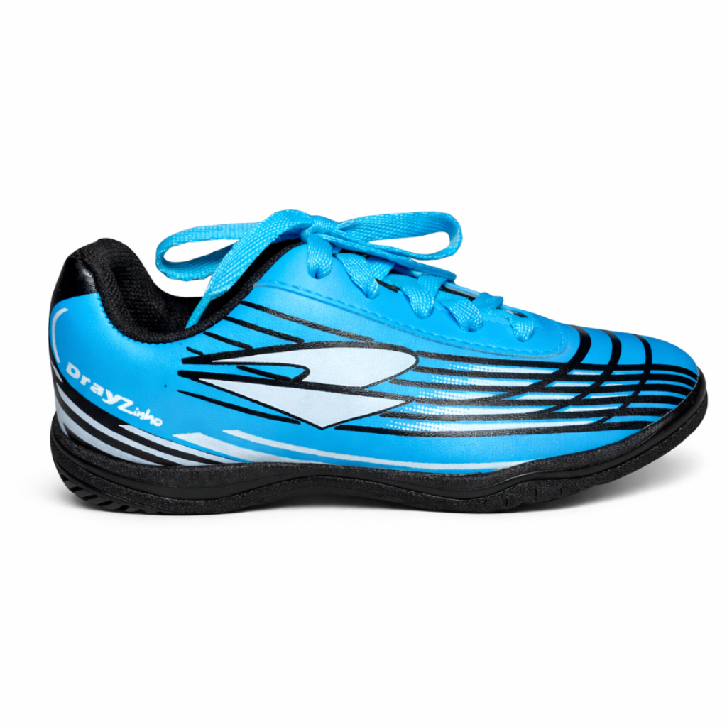 Chuteira Infantil Futsal Dray 5305 Azul Celeste Cadarço Confortável Para Quadra Indoor