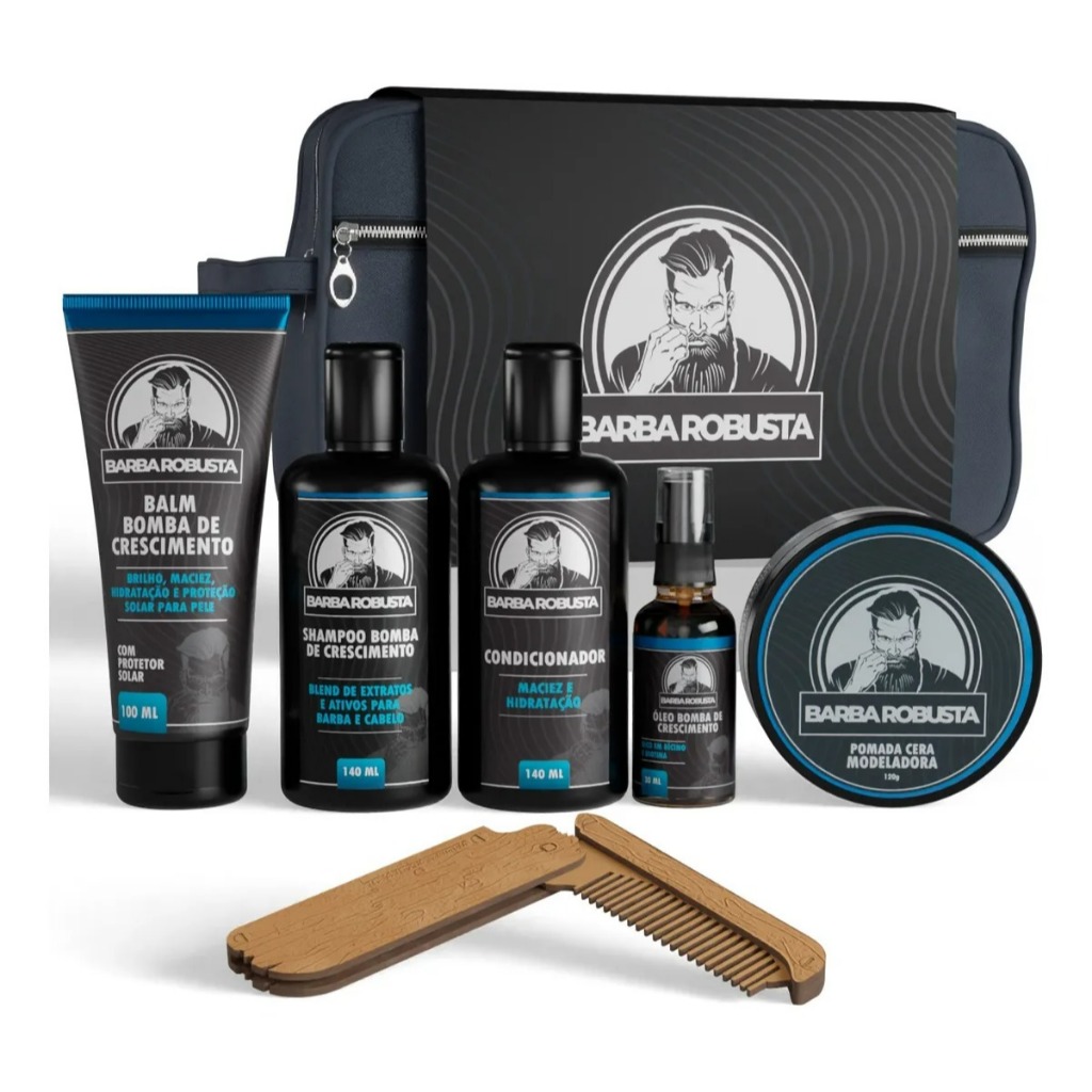 Kit Para Barba Shampoo Condicionador Balm Oleo Cera Pente