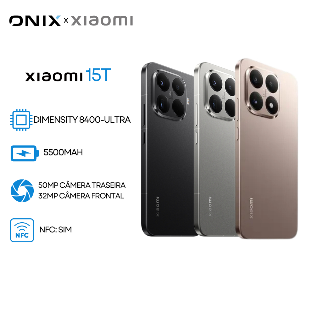 Xiaomi 15T 5G, 512GB/12GB RAM, Processador MediaTek Dimensity 8400-Ultra, Versão Global