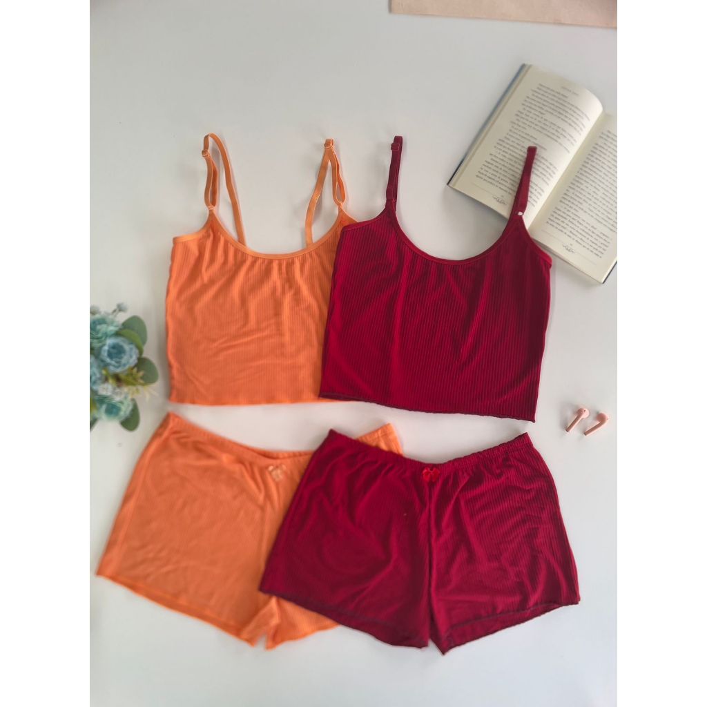 Kit  2 Pijama Feminino Baby Doll Canelado Verão Cores Variadas Roupa de Dormir Moda Intima Blogueira