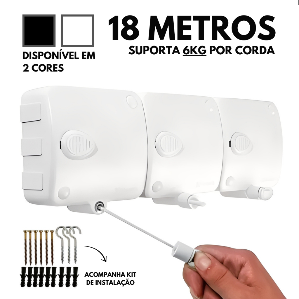 Varal Modular De Parede Recolhe 6m Com Trava Suporta 6kg 3 Modulos Retratil Maxeb Envio Imediato em Oferta na Shopee