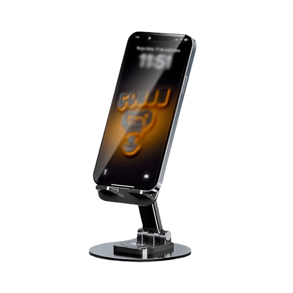 Suporte Para Celular ou Tablet 4 a 12 Polegadas Rotação 360° Ajuste de Altura Antiderrapante Plástico Preto Clanm CS01