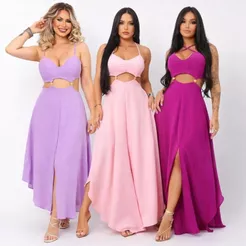 vestido feminino longo tecido duna tem forro e bojo