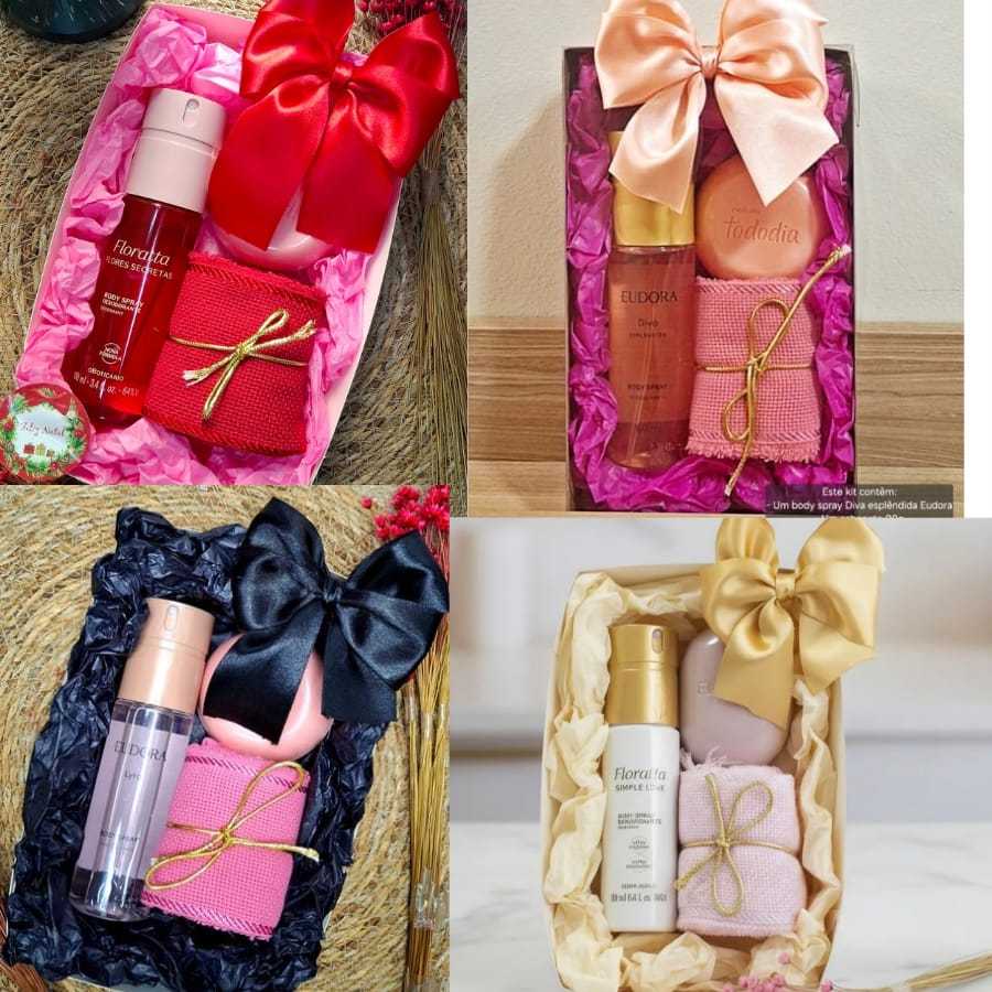 KIT PRESENTE FEMININO COM BODY SPRAY EUDORA LYRA CORPORAL NATURA OBOTICARIO ORIGINAIS NATAL ANIVERSARIO