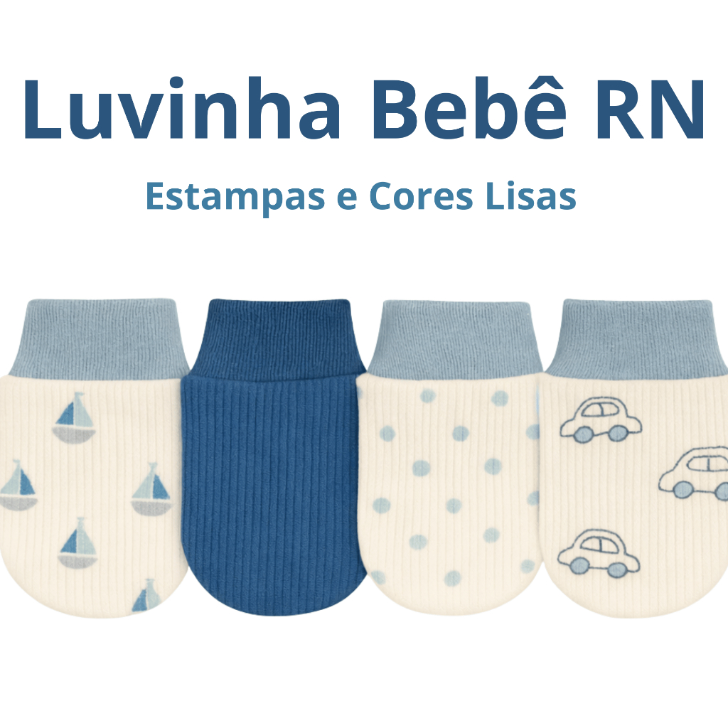 Luvinha Bebê Menino RN | Kit 3 ou 5 Pares | 100% Algodão Macio