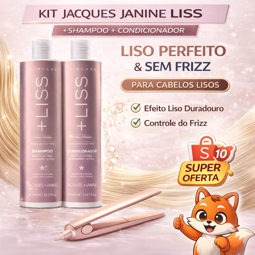Kit Jacques Janine +Liss Shampoo e Condicionador 450ml Para Cabelos Lisos, Alinhamento Capilar Anti-Frizz e Brilho em Oferta na Shopee