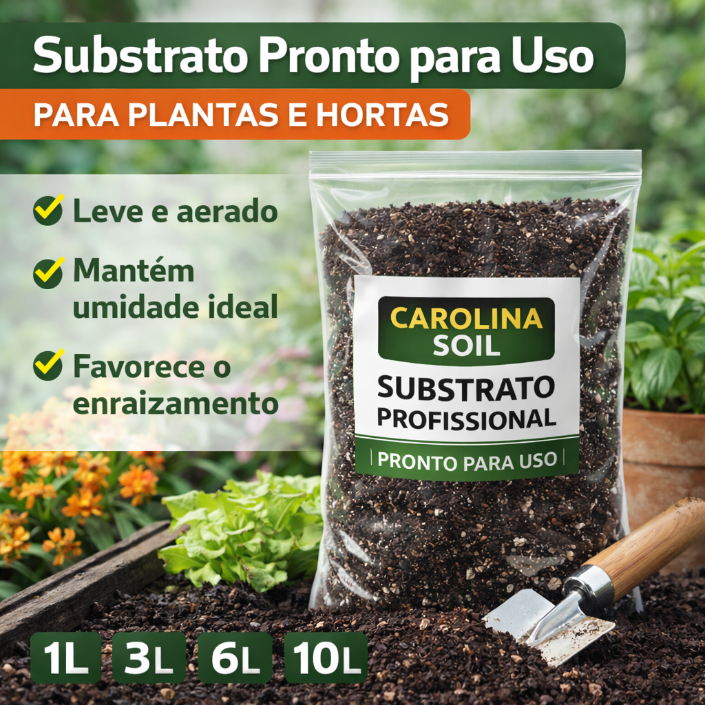Carolina Soil Substrato Profissional – Pronto para Uso p/ Plantas, Hortas e Jardinagem – 1L a 10L