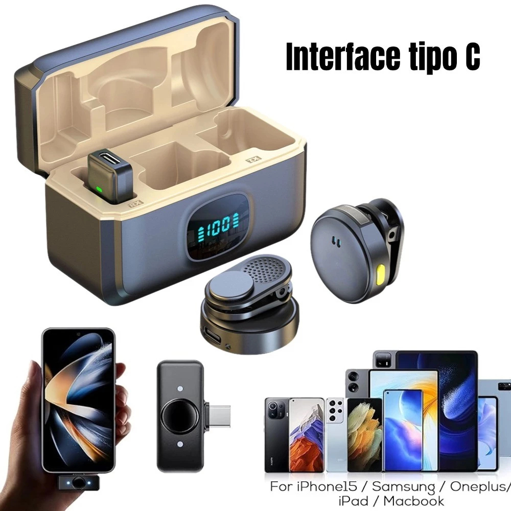 Microfone Wireless Lapela Android Type-C Captação Clara com Cancelamento de Ruído p Lives e Reels