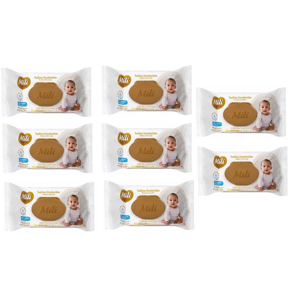 Kit 8 Toalhinha Umedecida Love&Care com 96 Unidades - Mili
