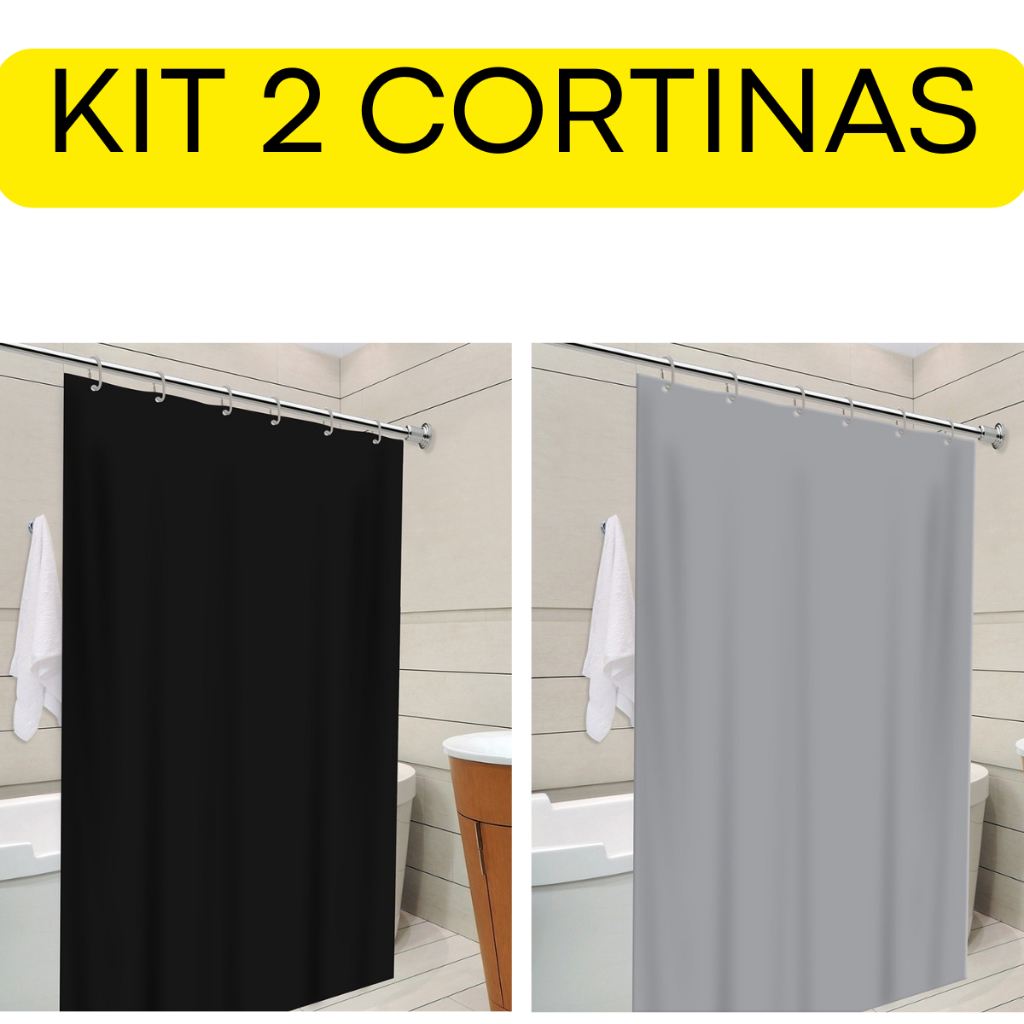 Kit 2 Cortinas De Box Lisa Em PVC Para Banheiro Impermeável Com Ganchos