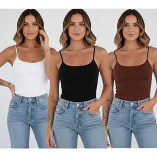 Kit 3 Blusa Regata Feminina Suplex Alça Fina Cropped Tube Básica Alcinha em Oferta na Shopee