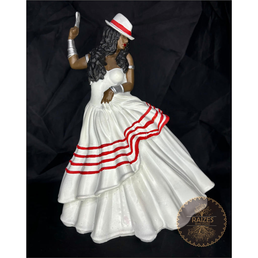 Estátua/Escultura Imagem Maria Navalha Malandra Vestido Branco Vermelho Preto com Babados