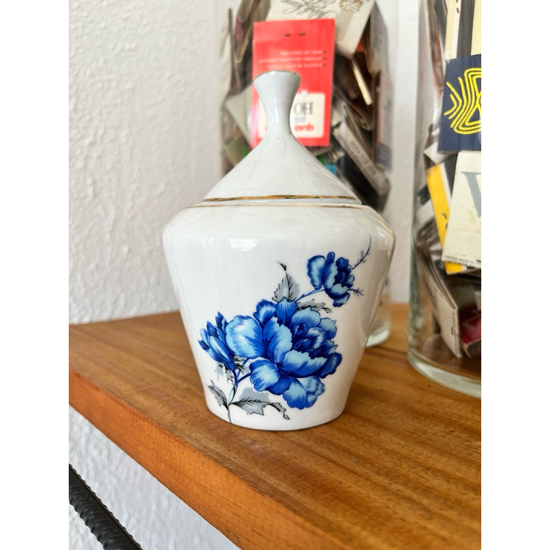 antigo açucareiro porcelana pozzani floral azul vintage antiguidades