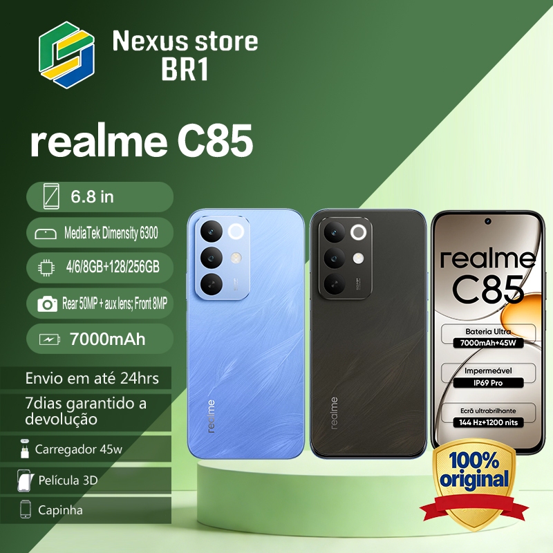 Celular Realme C85 Celular Chip Dimensity 6300 Ip69 Pro Resistente a Água Bateria 7000mAh Carga Rápida 45w