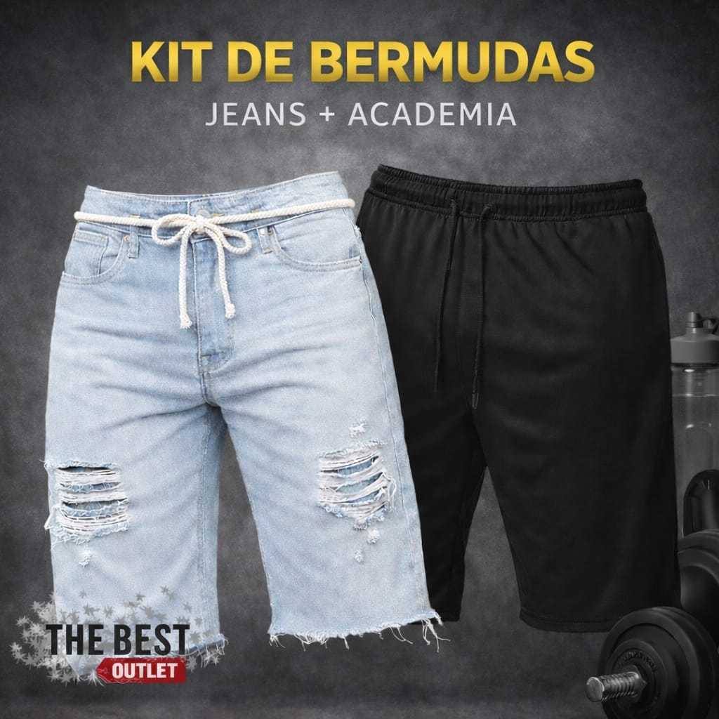 Kit Bermuda Jeans + Academia Masculina Estoque Limitado