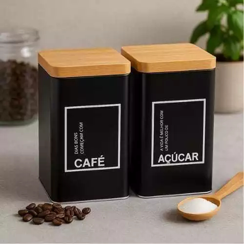 Kit Lata Porta Mantimentos Café Açúcar 1 ou 2 Unidades Multiuso Decorativo Organizador Casa Cozinha