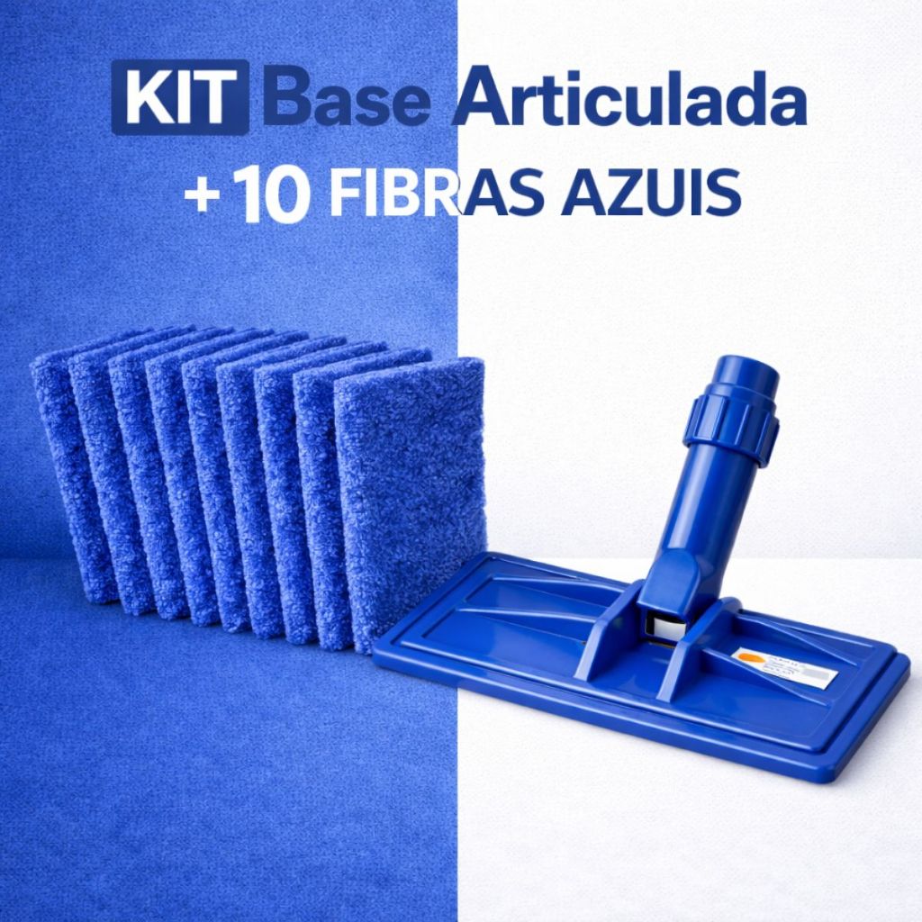 Kit Base Articulada + Fibras de Limpeza Azul Multiuso Pisos e Azulejos