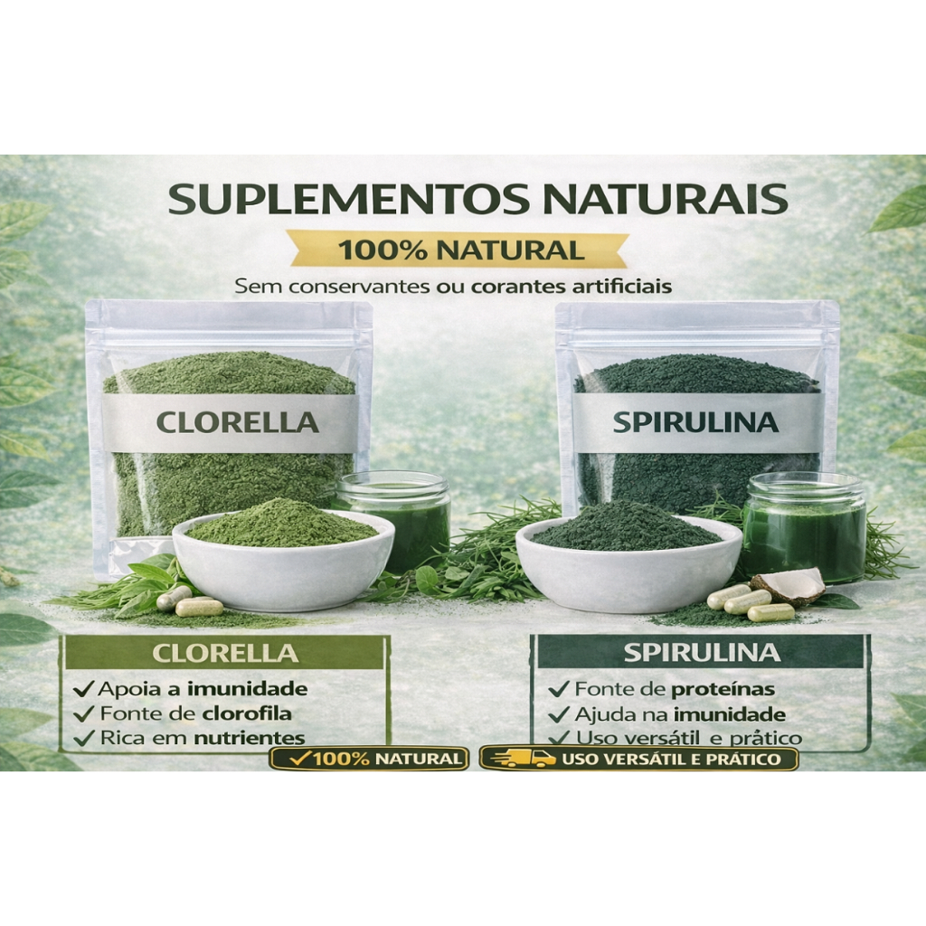 Kit Clorella + Spirulina 100% Natural | Uso Alimentar Funcional