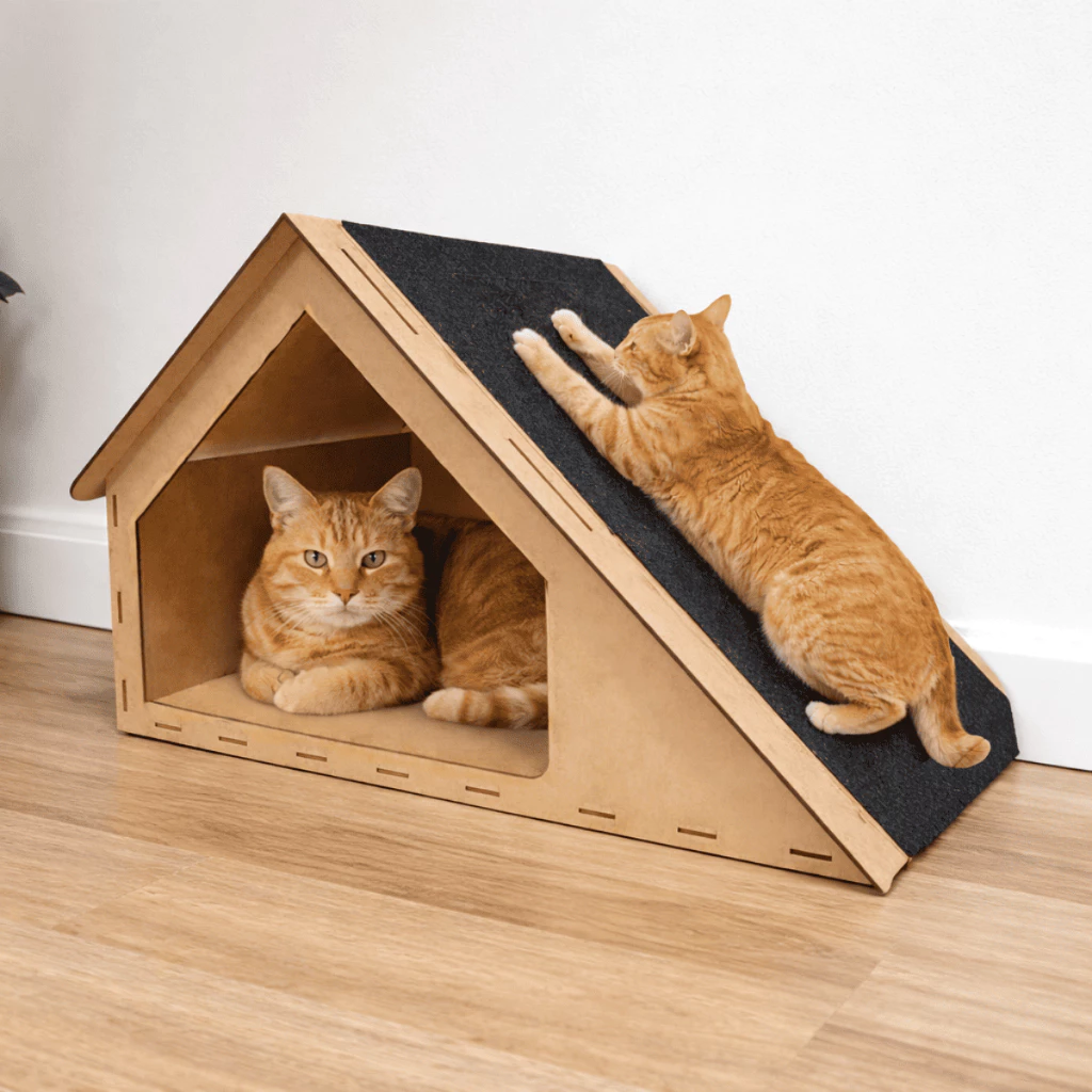 Rampa Casa de Gato Toca Para Gatos Arranhador Brinquedo Playground MDF Carpete 30x47x36cm — imagem 1