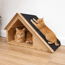 Rampa Casa de Gato Toca Para Gatos Arranhador Brinquedo Playground MDF Carpete 30x47x30cm