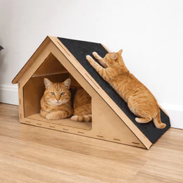 Rampa Casa de Gato Toca Para Gatos Arranhador Brinquedo Playground MDF Carpete 30x47x30cm