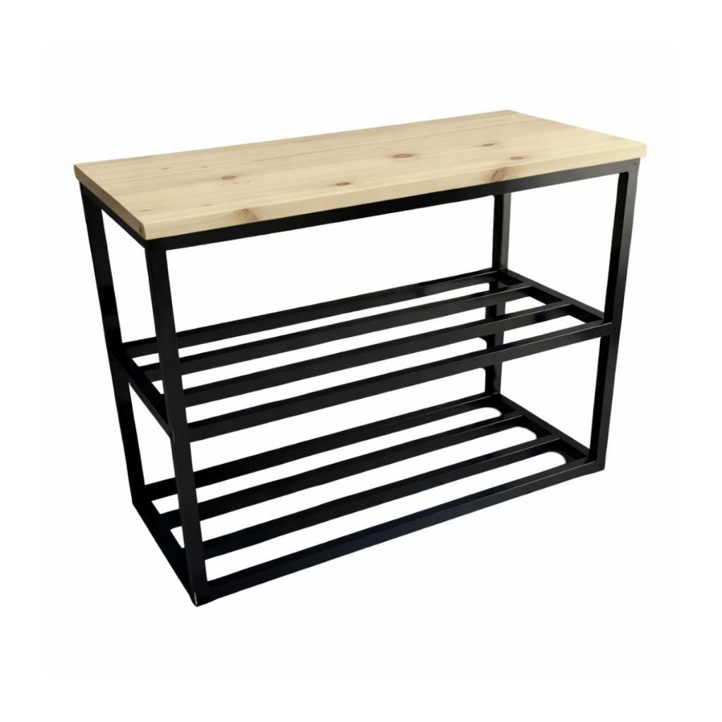 Banco Sapateira Organizadora 60cm Industrial Calçadeira com Assento Pinus Natural Hall Porta Montada