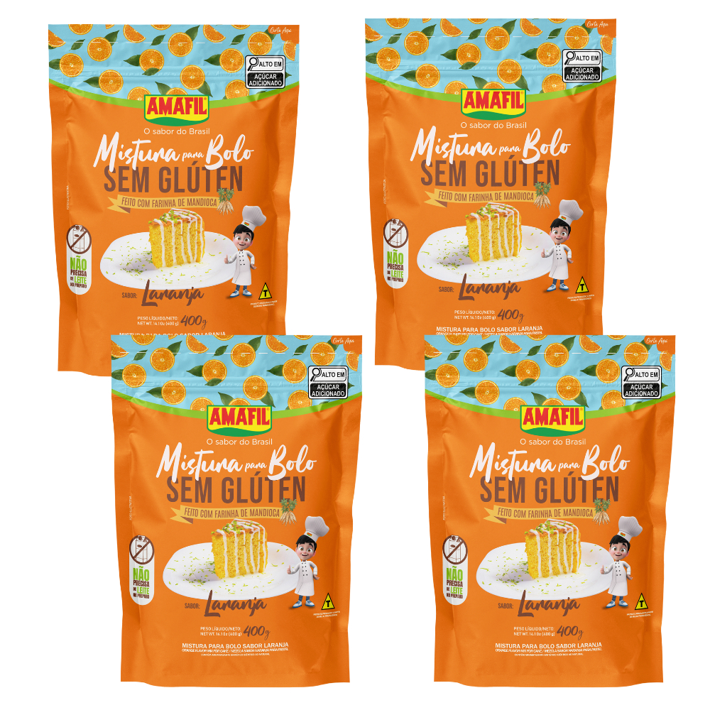 Mistura Para Bolo De Laranja Sem Glúten Amafil 400g - Kit  4 Unidades