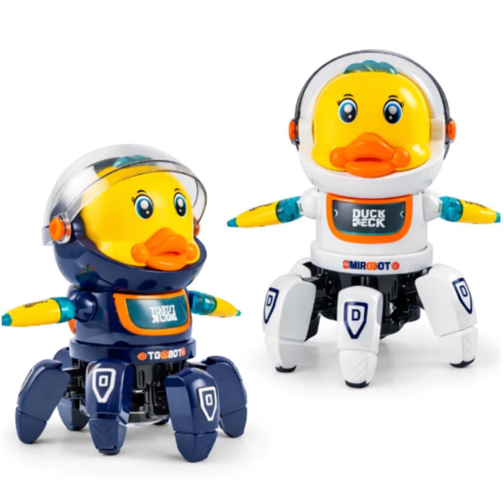 BRINQUEDO INFANTIL MUSICAL PATO PATINHO ASTRONAUTA DANÇANTE EMITE LUZES E SOM  CRIANÇA