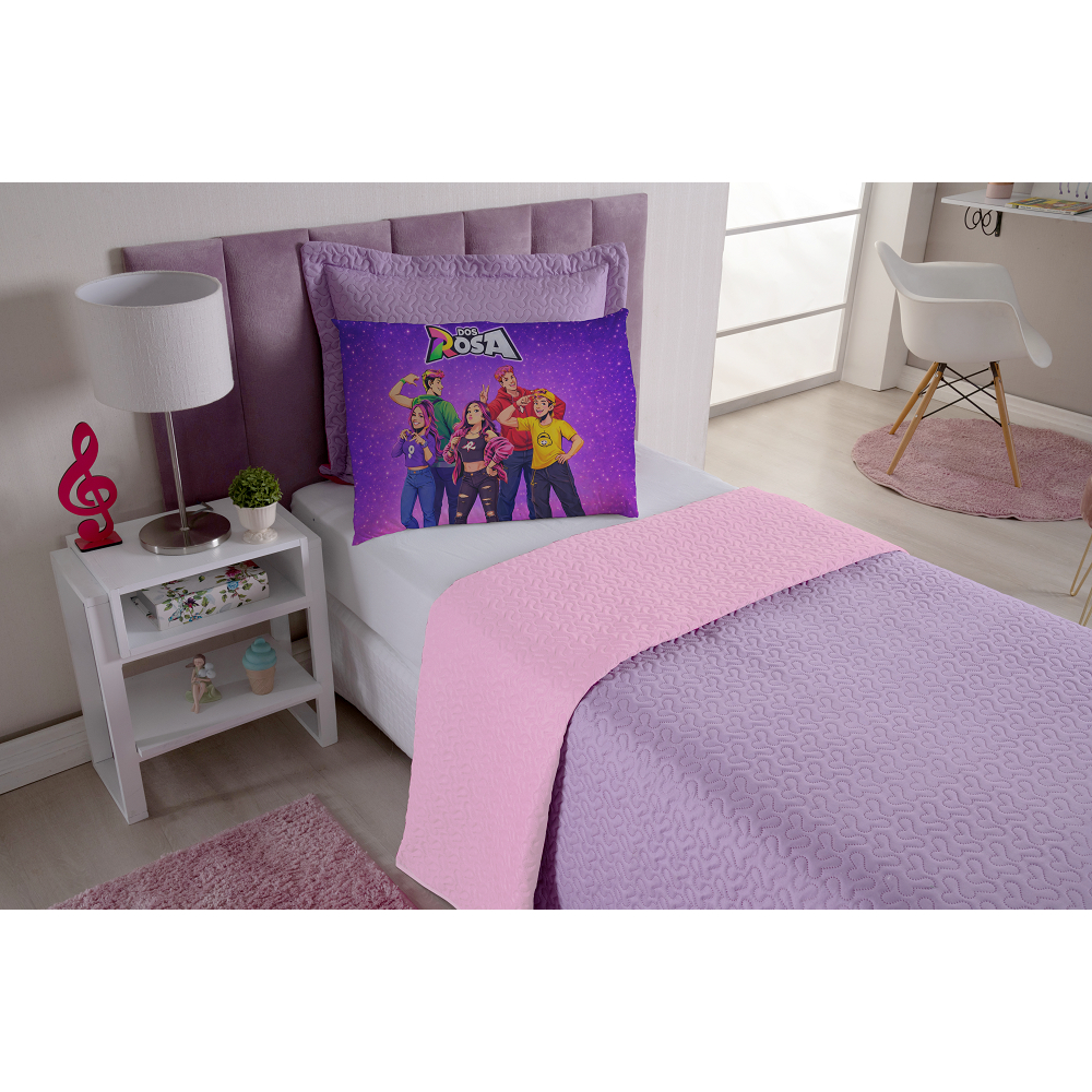 KIT COBRE LEITO DUPLA FACE MATELADO DOS ROSA ROSA PINK LILAS 3 PEÇAS