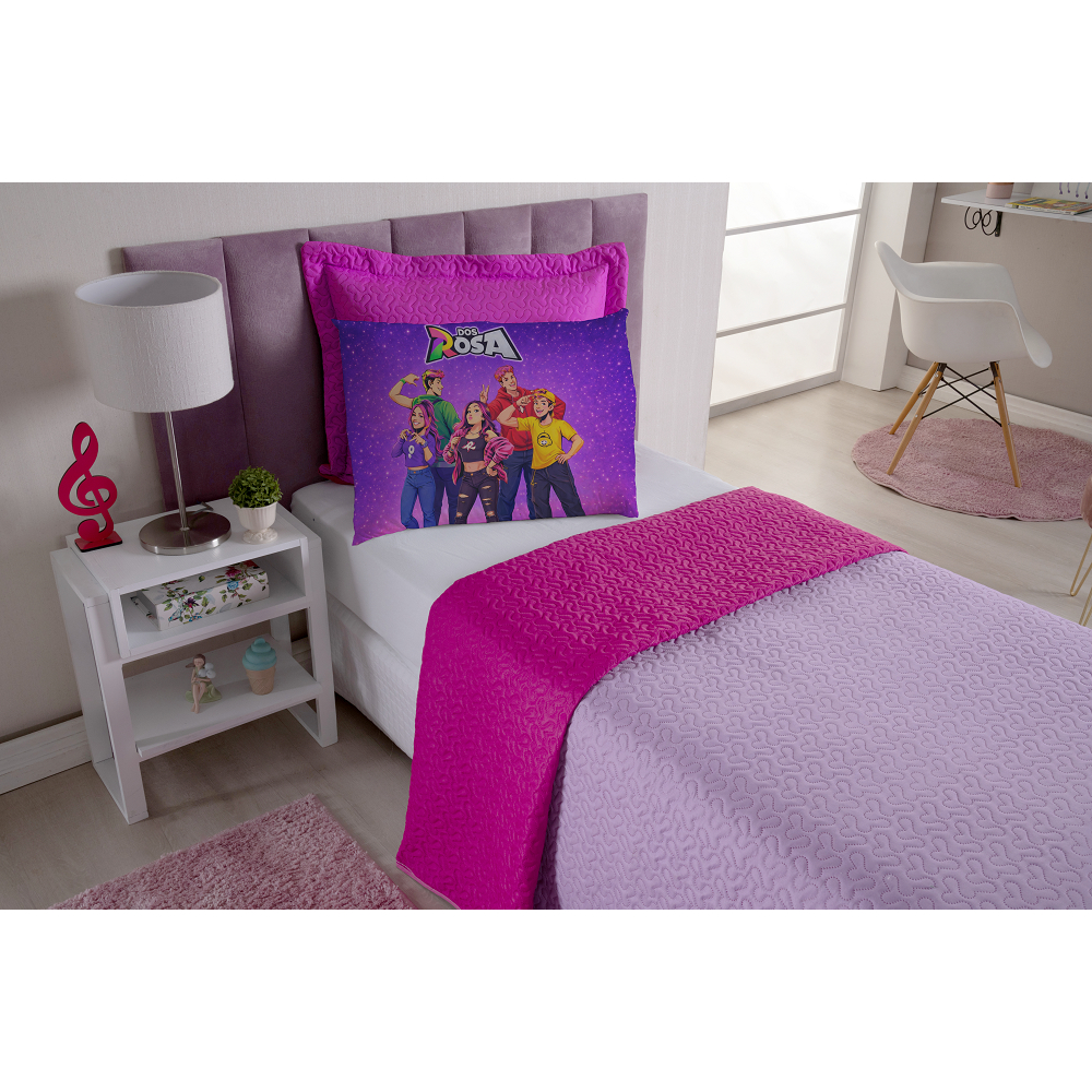 KIT COBRE LEITO DUPLA FACE MATELADO DOS ROSA ROSA PINK LILAS 3 PEÇAS