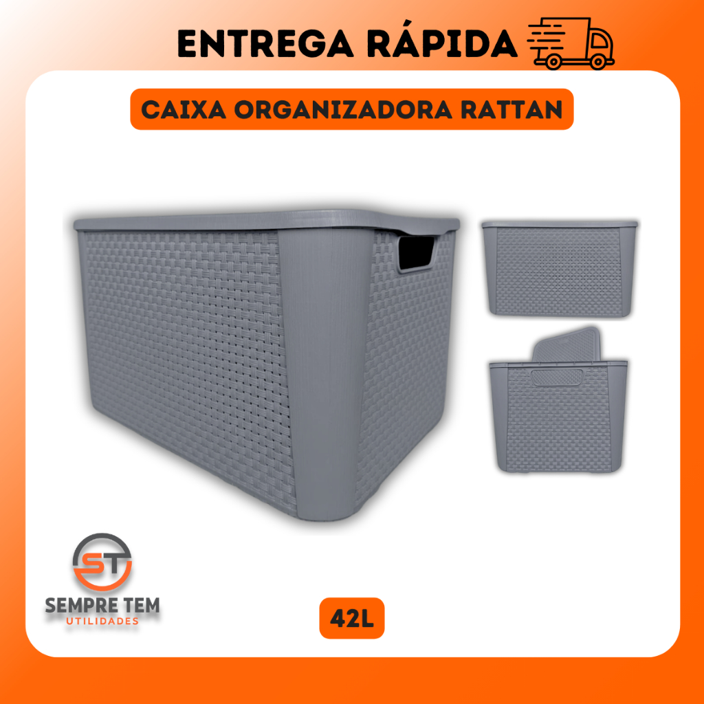 Caixa Organizadora Rattan 42 Litros Grande Cesto Plastico Multiuso Organizador Brinquedo Roupa em Oferta na Shopee