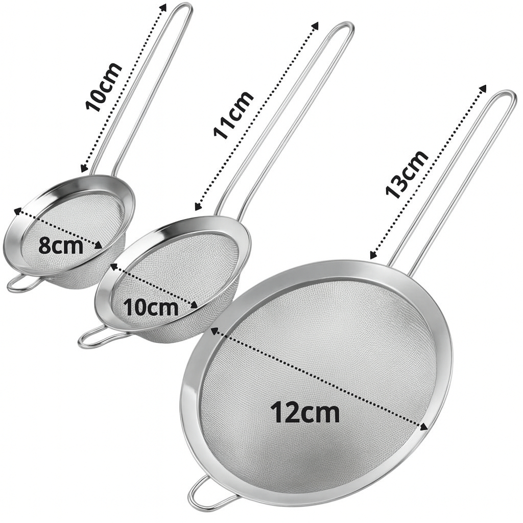 Kit 3 Peneiras Aço Inoxidável para Cozinha – Coador de Alimentos Resistente e Versátil