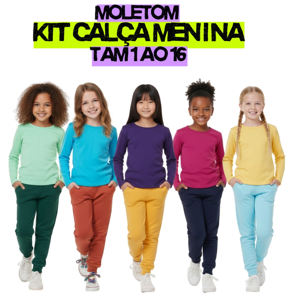 Kit 4 Moletom infantil Feminina| Calça de Moletinho Infantil Menina|Punho e Flanelada Inverno 1 a 16 em Oferta na Shopee