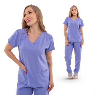 Conjunto Pijama Scrub Oxfordine Uniforme Enfermagem Basico Lilás Roupa Privativa em Oferta na Shopee