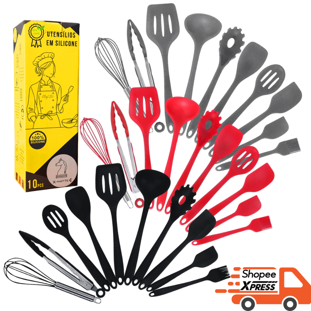 Conjunto utensílios Kit 10 peças Talher de Cozinha Silicone X-MATTE em Oferta na Shopee