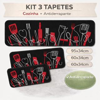 Kit 3 Tapetes de Cozinha Antiderrapante - Talheres em Oferta na Shopee