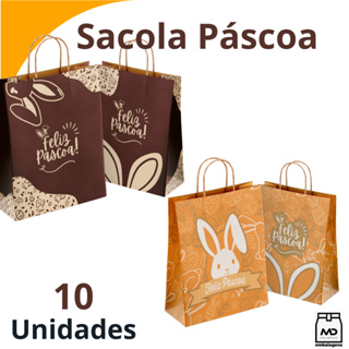 Kit 10 Sacolas Kraft Páscoa Ovos Chocolate Presente - Tam M (26x19x12) e Tam G (31x24x15,5) Atacado em Oferta na Shopee