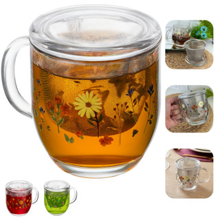 Caneca De Chá Com Infusor e Tampa Vidro 330ml Primavera Flores Luxo Incolor Lyor