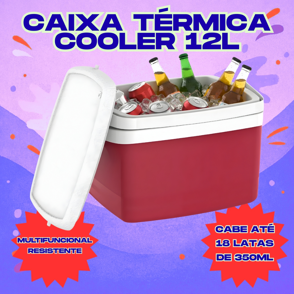 Caixa Térmica Cooler 12 Litros Pequena Com Alça Retrátil Até 18 Latinhas Praia Pesca Camping Soprano