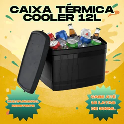 CAIXA TERMICA COOLER COM ALÇA E PORTA COPOS 12 LITROS PEQUENA PRETO - SOPRANO