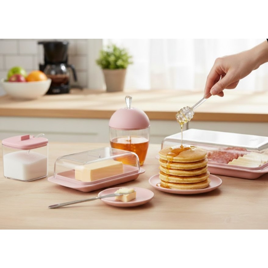 Kit 4 Itens Mesa Posta Rosa Decoração Porta-Frios Manteigueira Açucareiro Meleira
