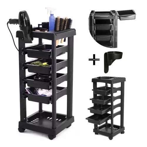 Carrinho Auxiliar Organizador Multiuso com 4 Gavetas Preto - Santa Clara (Promoção)