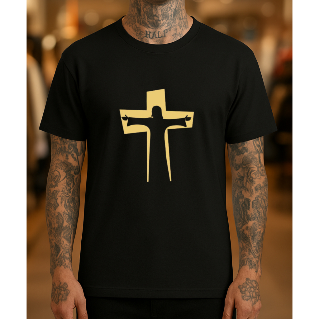 Camiseta Básica Estampada Sombra Jesus Cristo Cruz Estampa Religiosa