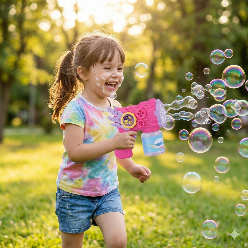 Pistola De Bolha Automática Bubble Gun Rosa - Diversão Sem Fim E Muitas Bolhas