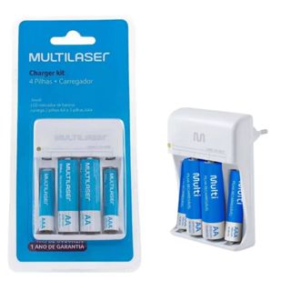 KIT CARREGADOR MULTI BIVOLT + 4 PILHAS RECARREGÁVEIS AA+AAA em Oferta na Shopee