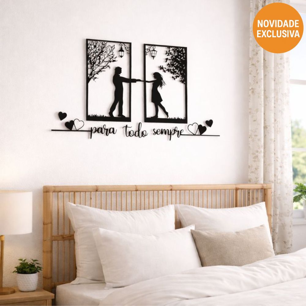 Quadro Casal Cabeceira + Frase Para Todo Sempre Dois Corações Decorativo Mdf em Oferta na Shopee