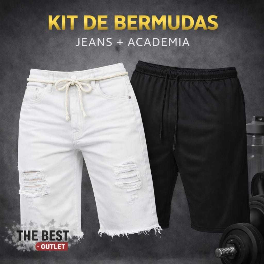 Kit Bermuda Jeans Rasgada Mais Bermuda Academia Masculina Pronta Entrega
